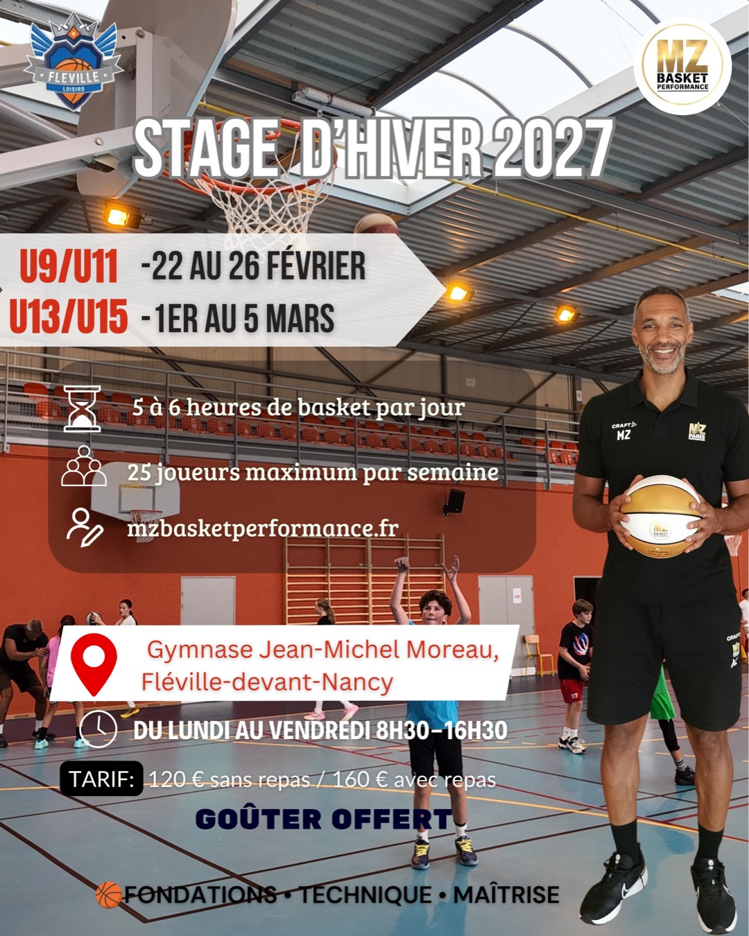 Affiche stage d'Hiver 2027 U13/U15 - MZ Basket Performance
