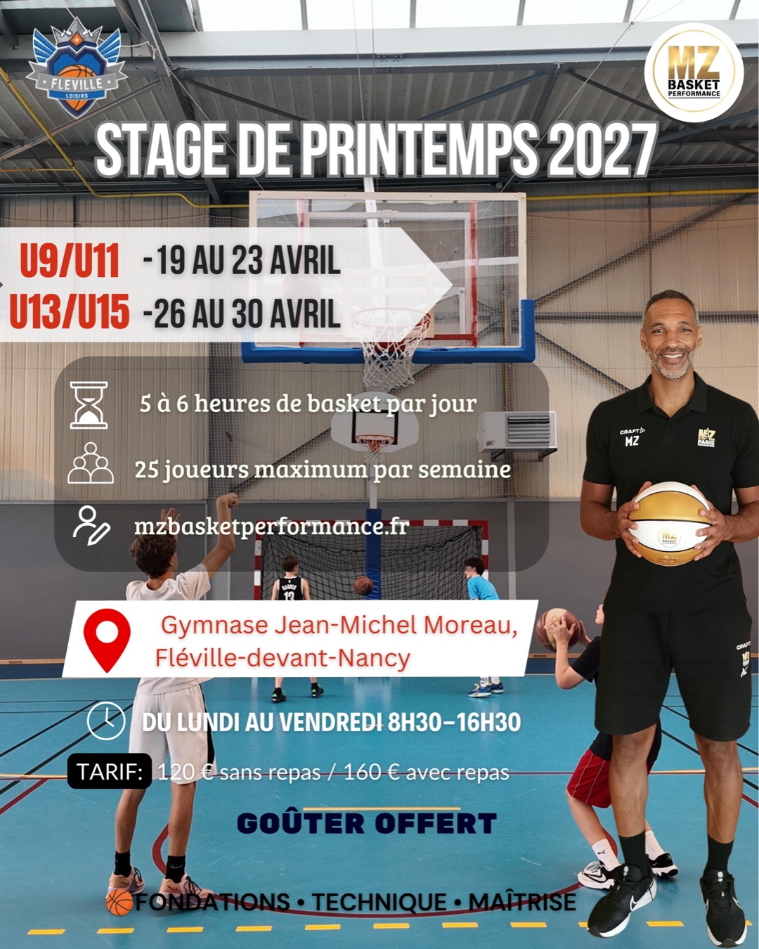 Affiche stage de Printemps 2027 U9/U11 - MZ Basket Performance