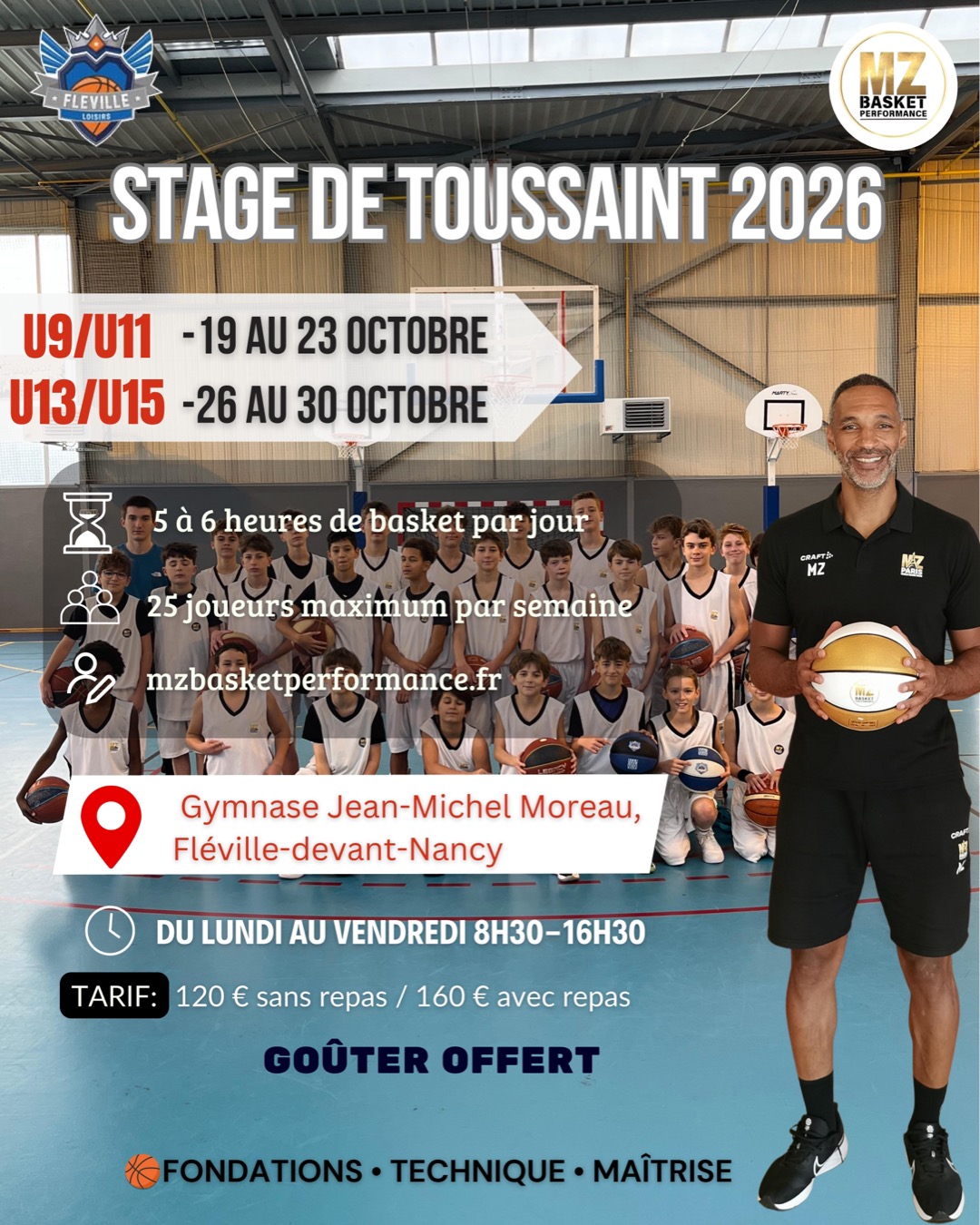 Affiche stage de Toussaint 2026 U13/U15 - MZ Basket Performance